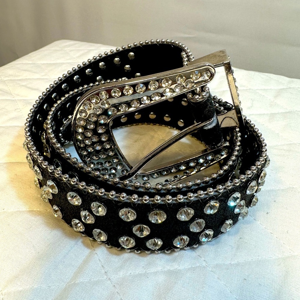 Cowgirl Belt Black Sliver Rhinestone Crystal Studded Belt Womens Waistband